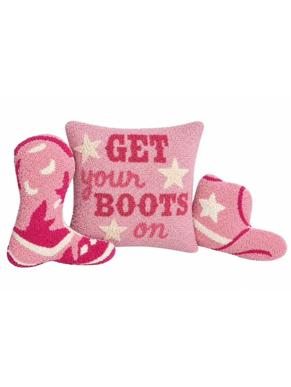 Set of 3 Pink Western Cowboy Boot Accent Pillows Get Your Boots On Stars